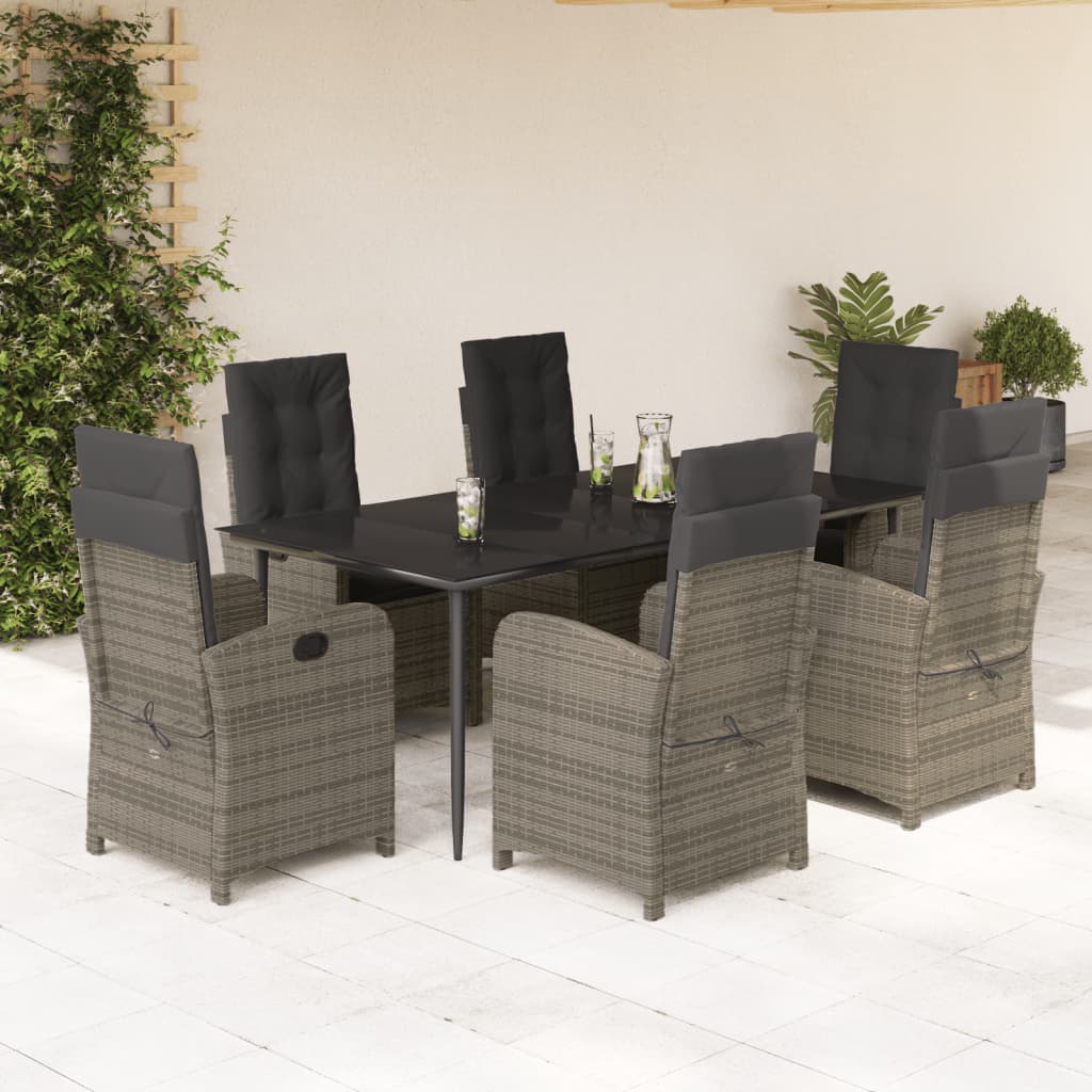 7-tlg. Garten-Essgruppe mit Kissen Grau Poly Rattan